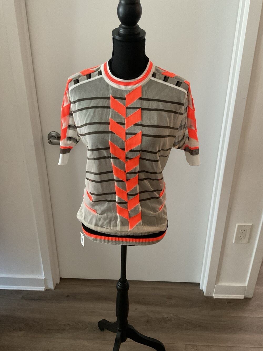 Alexander Wang 2012 Runway Silk Neon Stripe Mesh Sheer Top